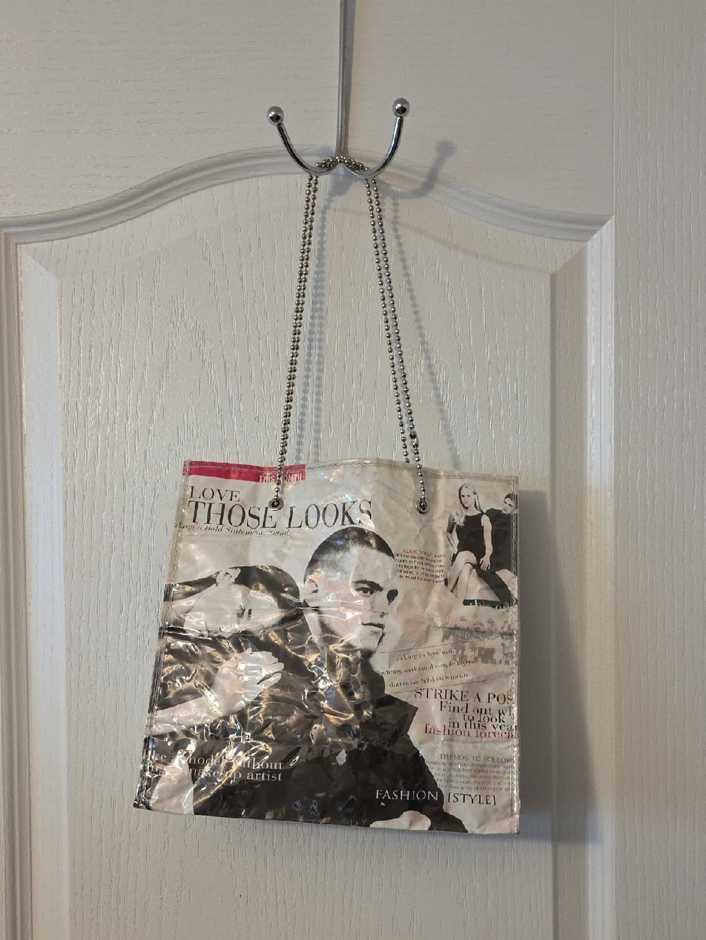 Fashion Magazine Print Tote Bag in Cream and Black